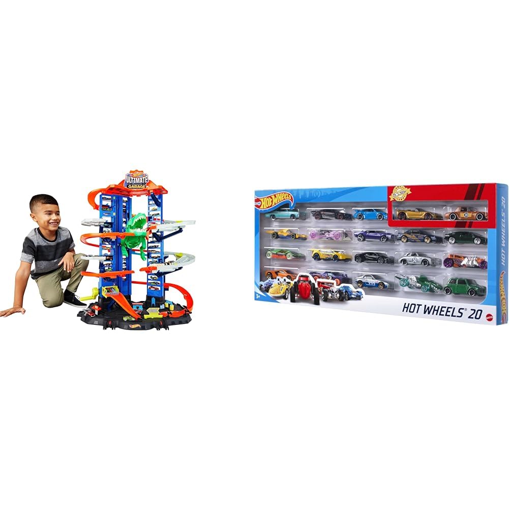 Hot Wheels City Robo T-Rex Ultimate Garage + 20-Car Pack (1:64
